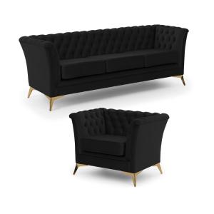 Ensemble de canapés Chesterfield 3 1 en velours noir