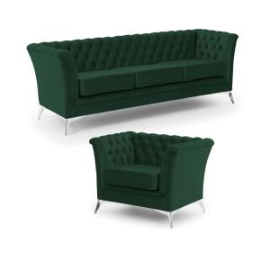 Ensemble de canapés Chesterfield 3 1 en velours vert