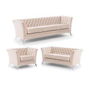 Ensemble de canapés Chesterfield 3 2 1 en velours beige