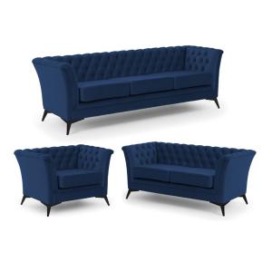 Ensemble de canapés Chesterfield 3 2 1 en velours bleu