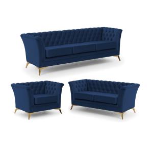 Ensemble de canapés Chesterfield 3 2 1 en velours bleu mari…
