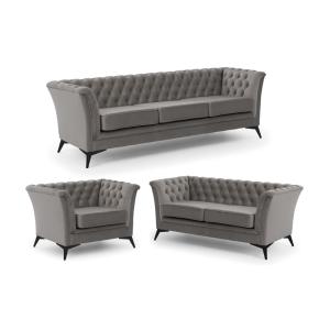 Ensemble de canapés Chesterfield 3 2 1 en velours gris