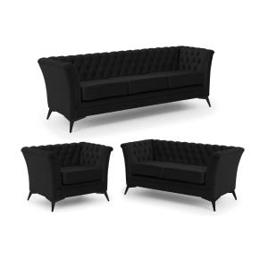 Ensemble de canapés Chesterfield 3 2 1 en velours noir