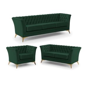 Ensemble de canapés Chesterfield 3 2 1 en velours vert