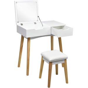 Ensemble de coiffeuse et tabouret avec miroir rabattable