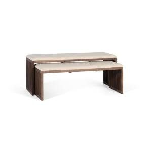 Ensemble de deux bancs en bois de claveau recyclé, 115 cm
