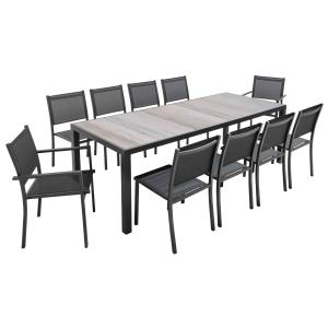 Ensemble de jardin 10 places table céramique effet bois gri…