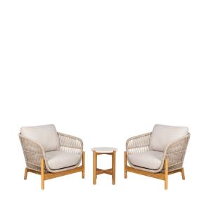 Ensemble de jardin 2 fauteuils 1 table en bois  - Beige