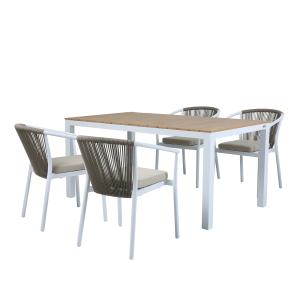 Ensemble de jardin, 4 chaises en aluminium et polywood, bla…