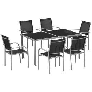 Ensemble de jardin 7 pièces acier et verre trempé noir
