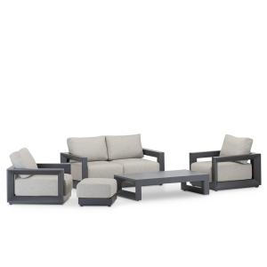 Ensemble de jardin en aluminium anthracite 4 places avec re…