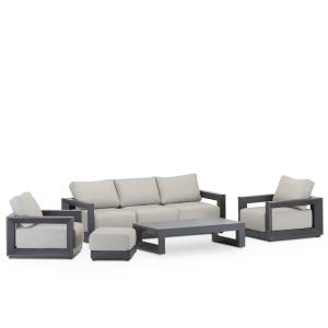 Ensemble de jardin en aluminium anthracite 5 places avec re…