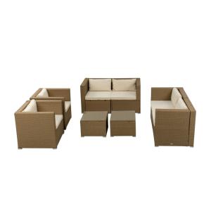 Ensemble de jardin modulable 6 places en brun naturel