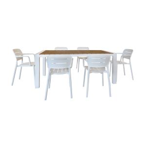 Ensemble de jardin table aluminium blanc et fauteuil 6 plac…