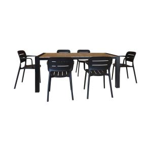 Ensemble de jardin table aluminium noir et fauteuil 6 places