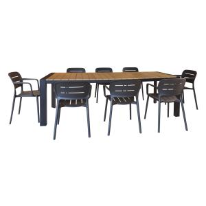 Ensemble de jardin table aluminium noir et fauteuil 8 places