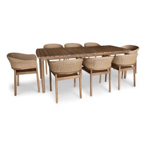 Ensemble de jardin table en bois d'acacia brun et 8 fauteui…