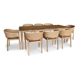 Ensemble de jardin table en bois d'acacia et 8 fauteuils