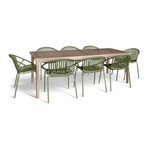 Ensemble de jardin table en bois d'acacia et 8 fauteuils ve…