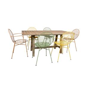 Ensemble de jardin table en bois et chaises en métal coloré…