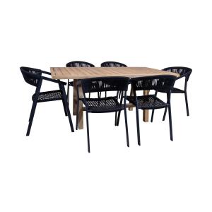 Ensemble de jardin table en bois et fauteuils de table noir…