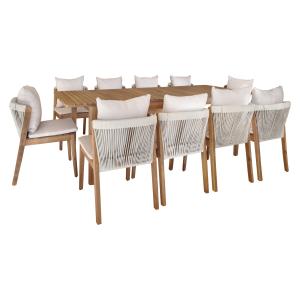 Ensemble de jardin table et 10 chaises en bois avec coussin