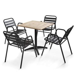 Ensemble de jardin table et 4 chaises aluminium et bois