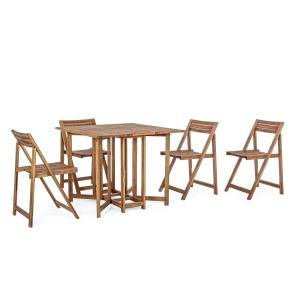 Ensemble de jardin table et 4 chaises en bois pliable