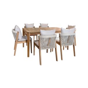 Ensemble de jardin table et 6 chaises en bois avec coussin