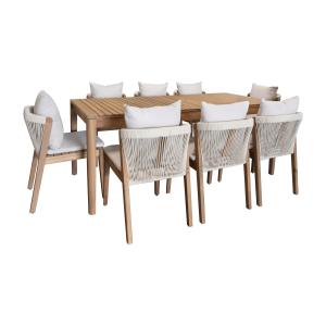 Ensemble de jardin table et 8 chaises en bois avec coussin