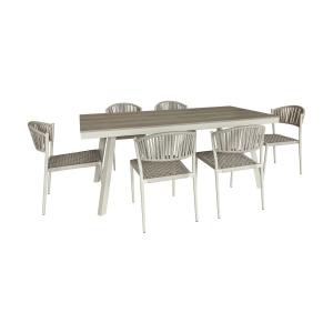 Ensemble de jardin table polywood blanc et chaises 6 places