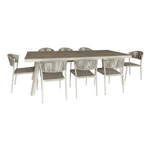 Ensemble de jardin table polywood blanc et chaises 8 places