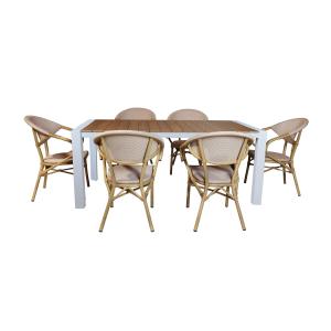 Ensemble de jardin table polywood blanc et fauteuil 6 places
