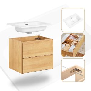 Ensemble de lavabo en céramique avec 2 tiroirs effet bois