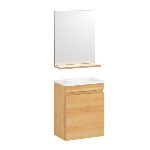 Ensemble de lavabo en céramique avec miroir effet bois