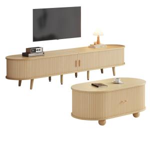 Ensemble de Meuble TV et table basse ovale en couleur bois