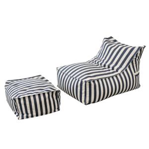 Ensemble de poufs exterieur rayés bleu déperlant