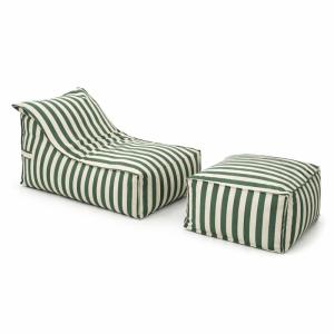 Ensemble de poufs exterieur rayés vert déperlant