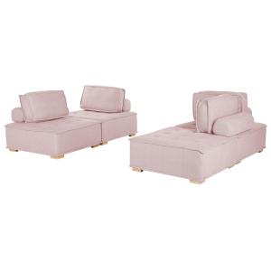 Ensemble de salon modulable tissu rose 4 places