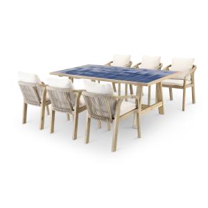 Ensemble de table en bois bleu et céramique et 6 chaises