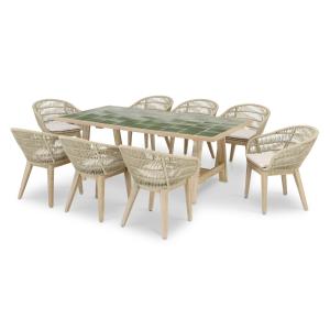 Ensemble de table en bois et céramique verte et 8 chaises e…