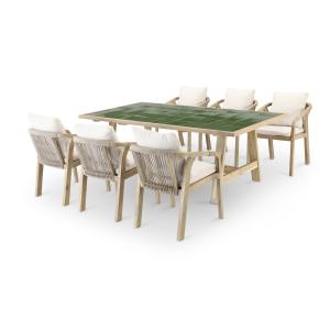 Ensemble de table en bois vert et céramique et 6 chaises