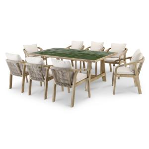 Ensemble de table en bois vert et céramique et 8 chaises
