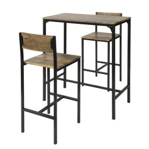 Ensemble de table et 2 chaises de bar effet bois et métal n…