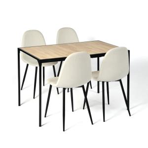 Ensemble de table et 4 chaises effet bois, blanc et noirs