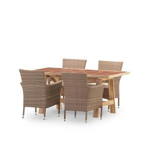 Ensemble de table et 4 chaises en bois et céramique terraco…