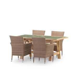 Ensemble de table et 4 chaises rotin céramique vert 168x87