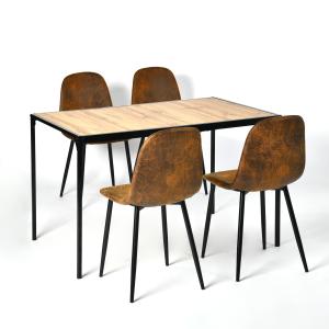 Ensemble de table et 4 chaises style industriel effet bois