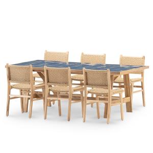 Ensemble de table et 6 chaises en bois et céramique bleue…