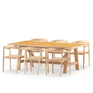 Ensemble de table et 6 fauteuils en bois et céramique mouta…